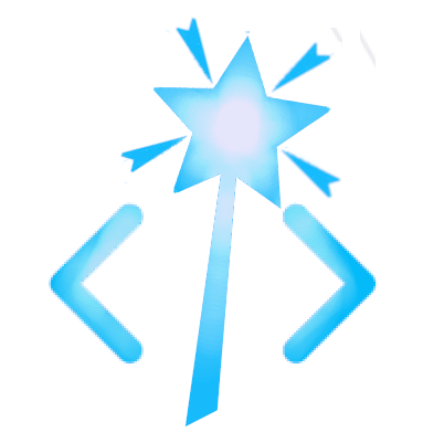 logo for spellman's consulting its a blue code symbol </> with a wand in place of the slash
